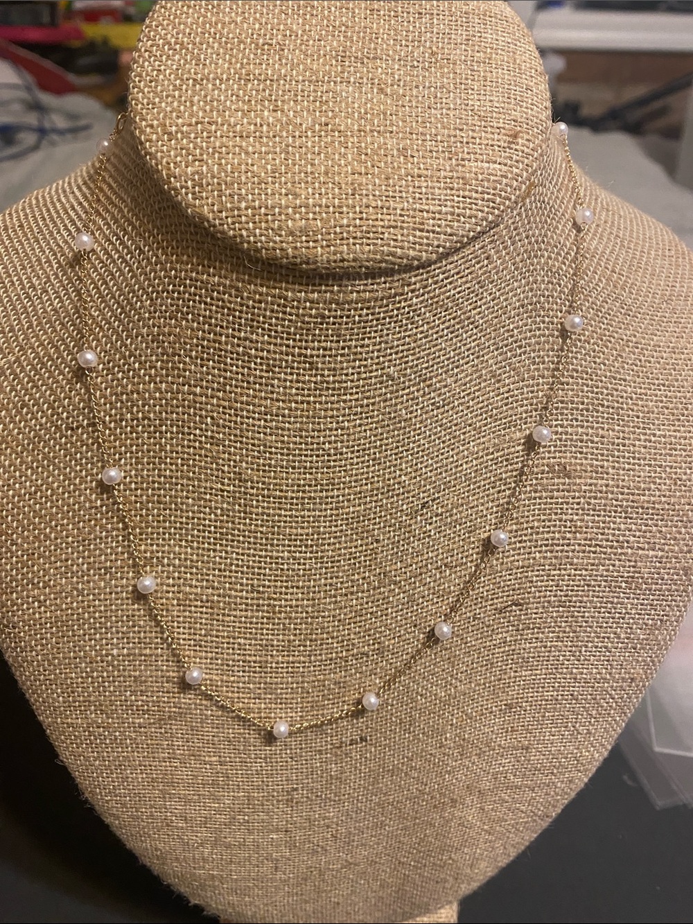 Fashion Jewelry Gold Station Necklace with White Pearls - Women Jewelry